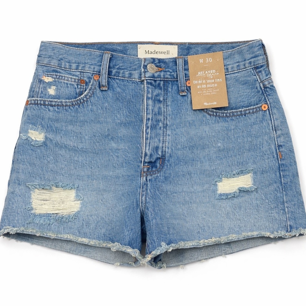 NWT Madewell Distressed Denim Shorts W30 Relaxed Y2K Festival Raw